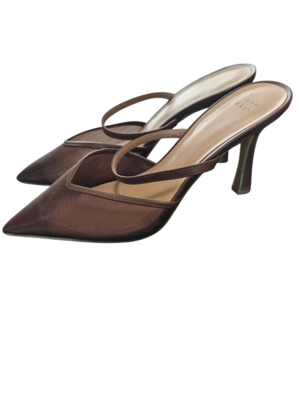 A New Day Pointed Toe Sheer Mesh Kitten heel mules Women Shoes Chocolate Size 11 - Picture 5 of 11